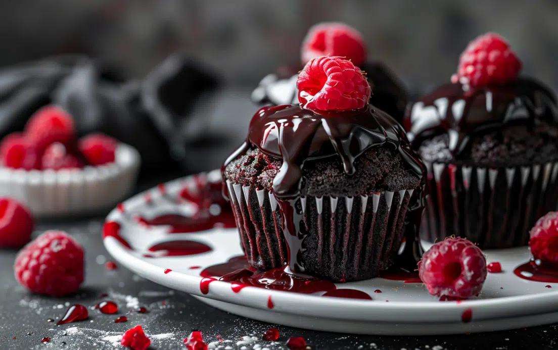 Vampire-Bite Chocolate Raspberry Cupcakes