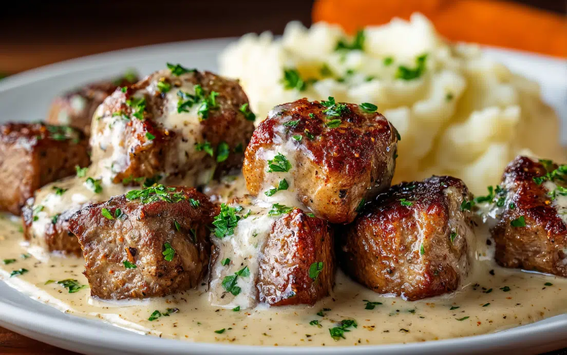 Garlic Butter Steak Bites with a Rich Parmesan Cream Sauce